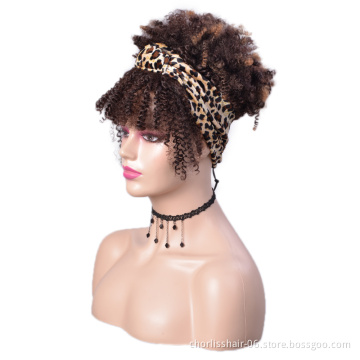 Free Sample Wholesale Natural Heat Resistant Kinky Curly Afro Short Wig Cosplay Wig Synthetic Hair Headband Wigs For Black Women